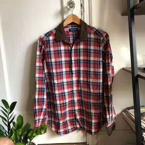 Massimo Dutti Men Flannel Shirt Brown Collar M